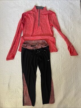 Nike Coral Heather Half-Zip Top with Black Leggings
